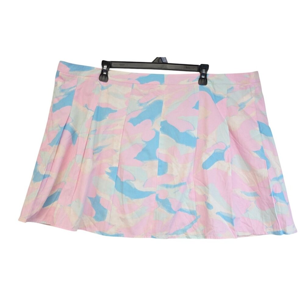BP 3X Pink Blue Abstract Pleated Skirt Womens Plus Size Resortcore Beachy Pastel